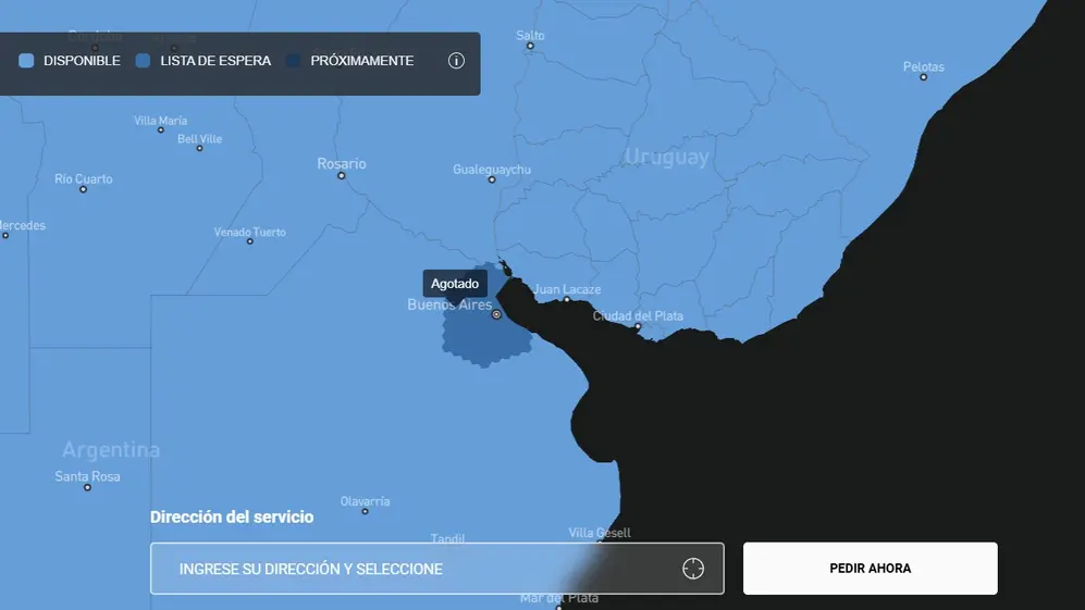 La Ciudad de Buenos Aires y sus alrededores, con Starlink agotado