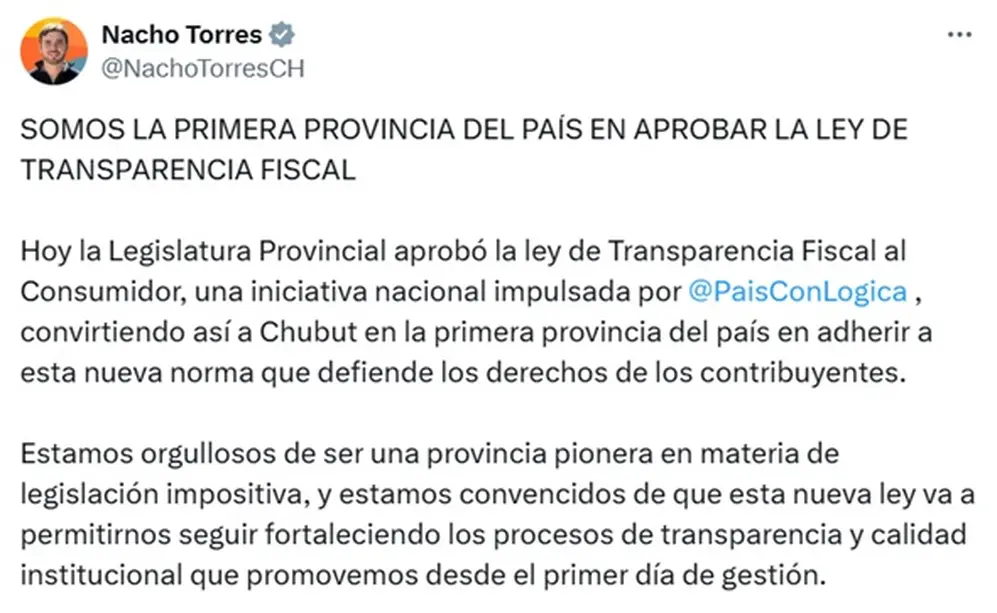 Chubut se suma a la transparencia fiscal: informará Ingresos Brutos en los tickets