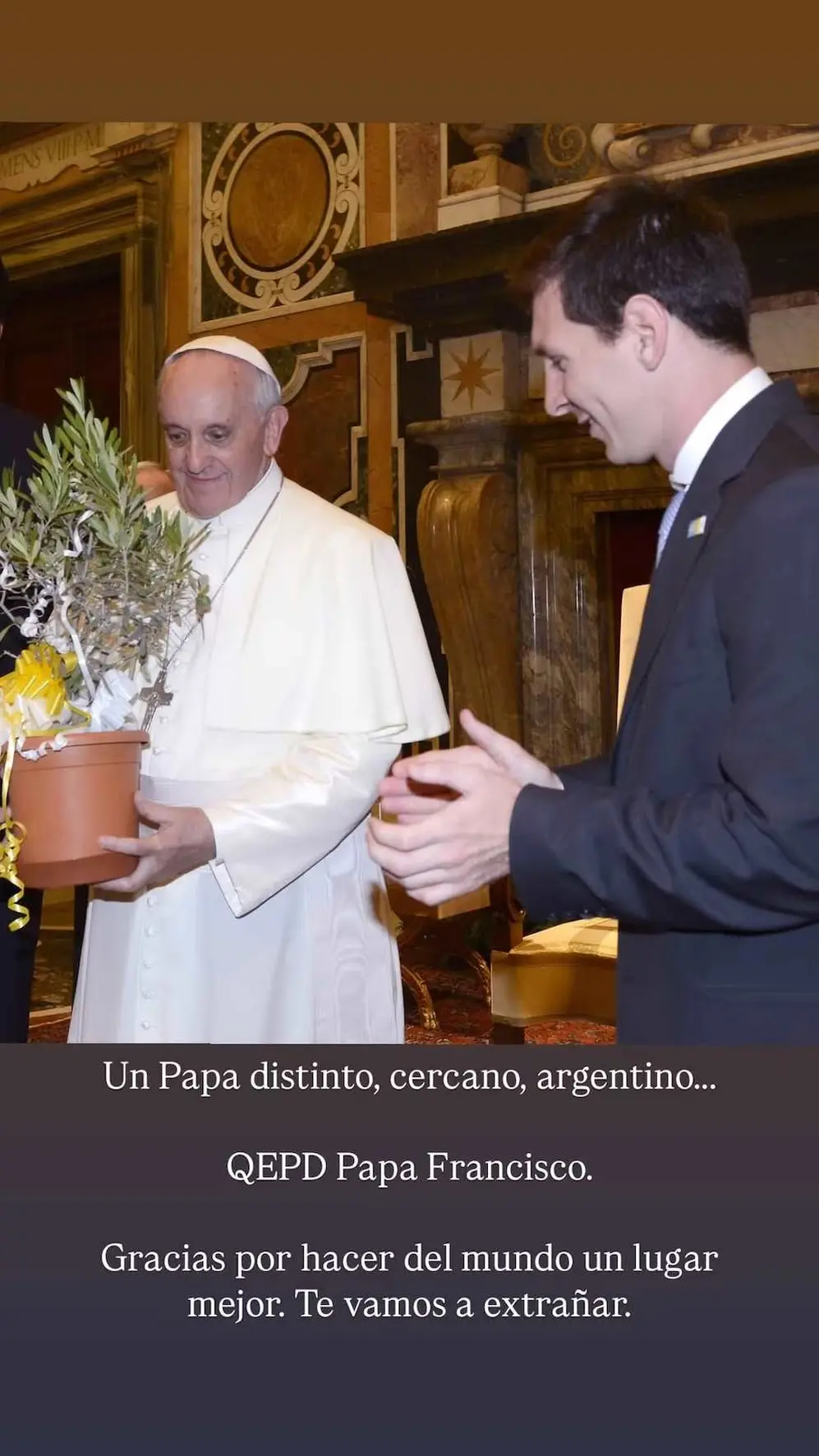 Lionel Messi publicó un mensaje en redes para despedir al Papa Francisco