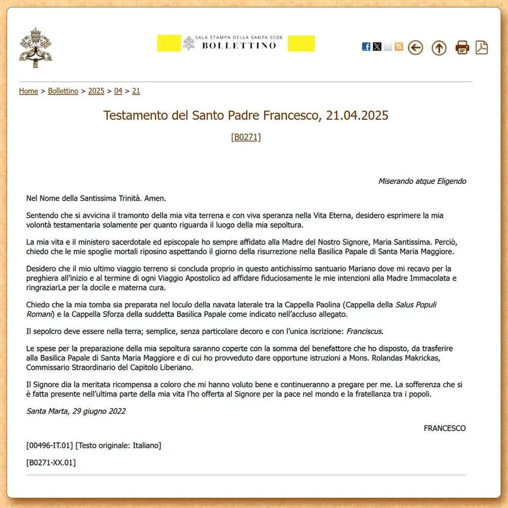 El testamento que dejó el papa Francisco y fue difundido por el Vaticano