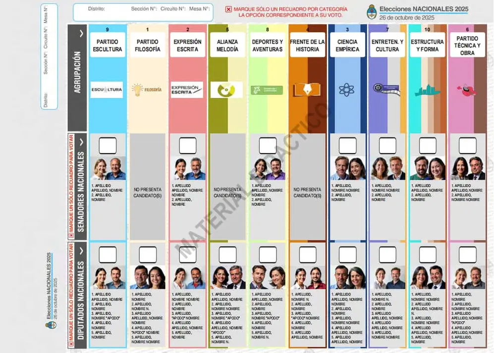 Así será la Boleta Única, con las categorías de senadores y diputados nacionales