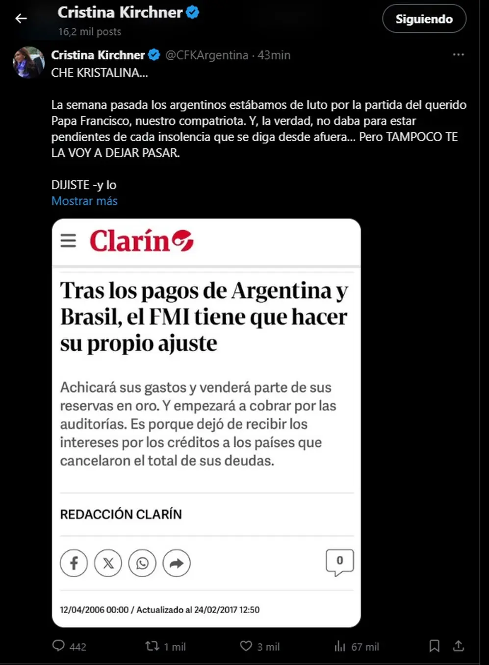 Cristina Kirchner le apuntó a Georgieva: 