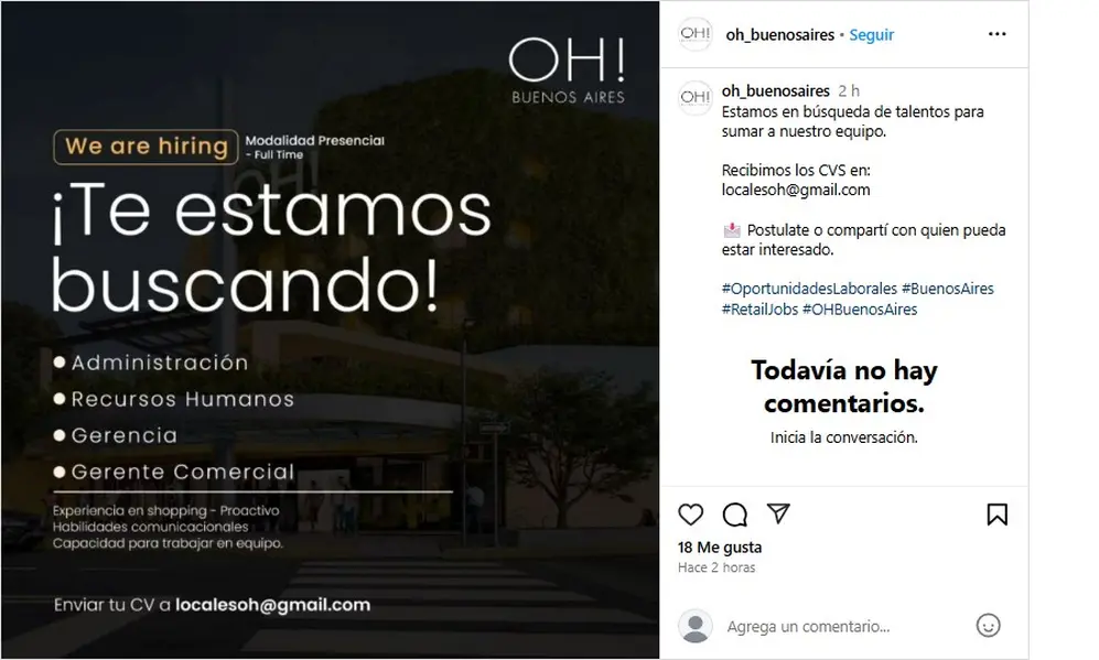 El shopping OH! Buenos Aires busca empleados y ya es posible postularse