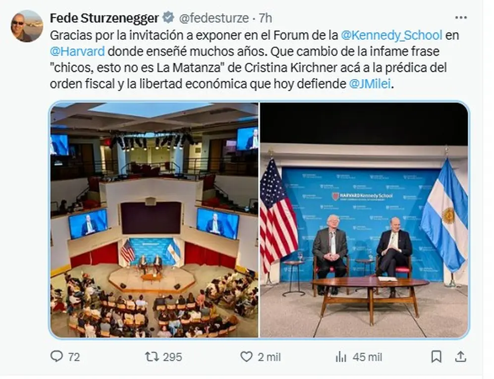 El mensaje que subió Federico Sturzenegger tras su visita a Harvard