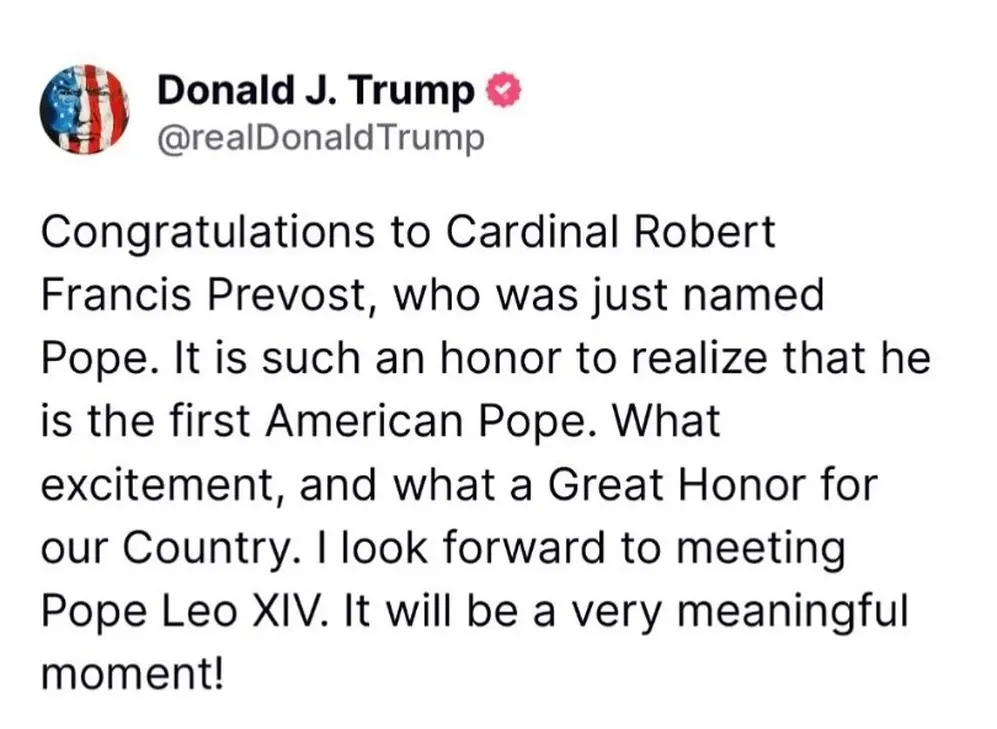 El posteo de Donald Trump tras la elección del papa norteamericano
