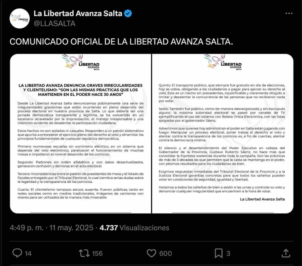 Libertad Avanza Salta denunció 