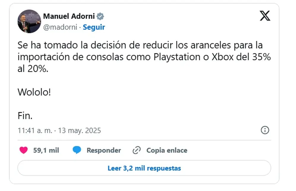 Una semana antes Manuel Adorni había anticipado en redes sociales la medida