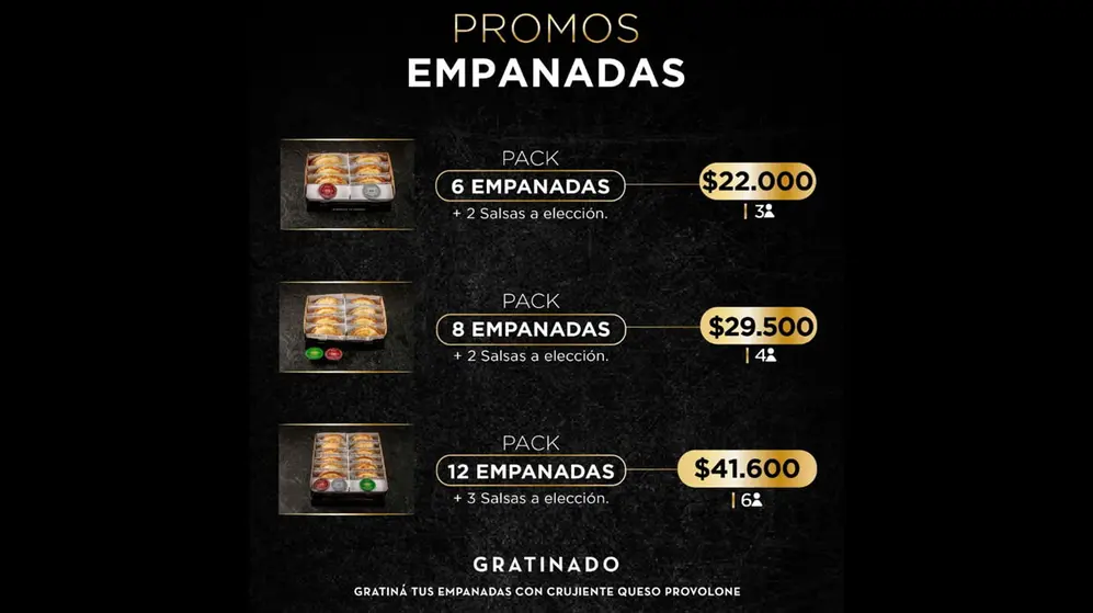 Algunos de los precios que maneja la cadena de empanadas 