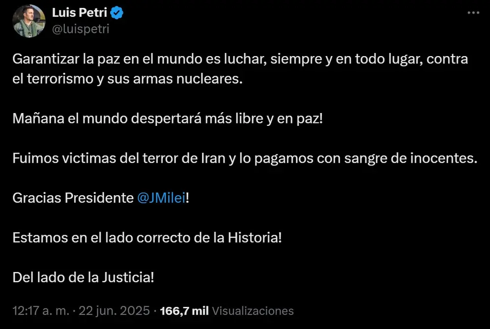 Luis Petri se expresó, a través de X.