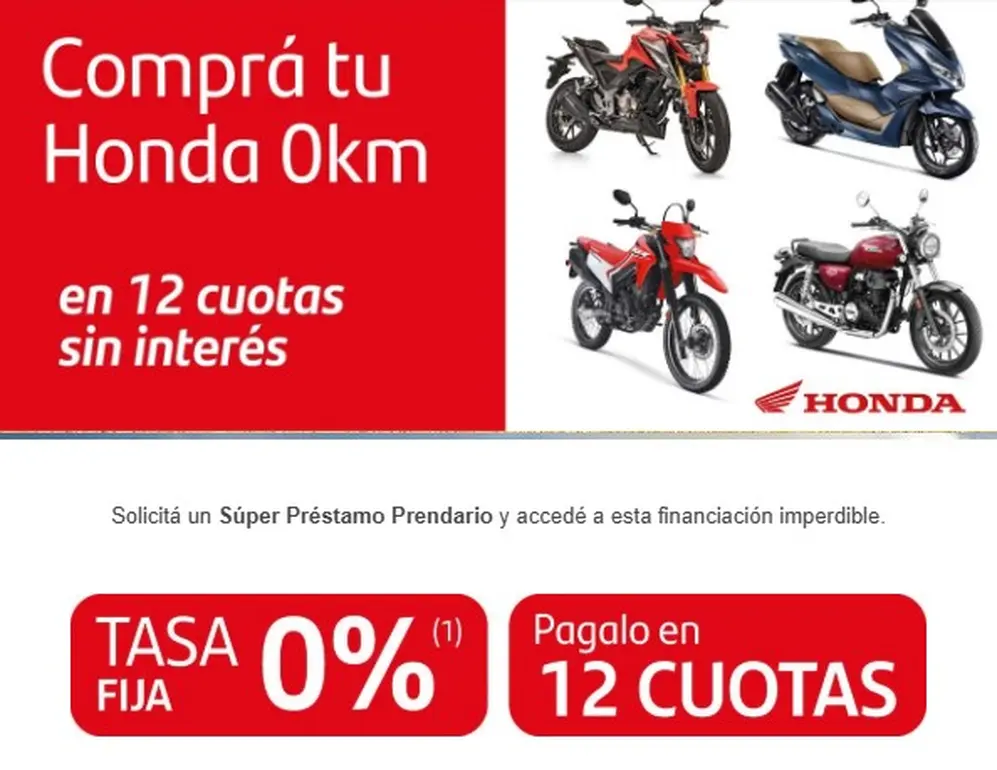 Banco Santander y Honda lanzan créditos para comprar motos a tasa 0