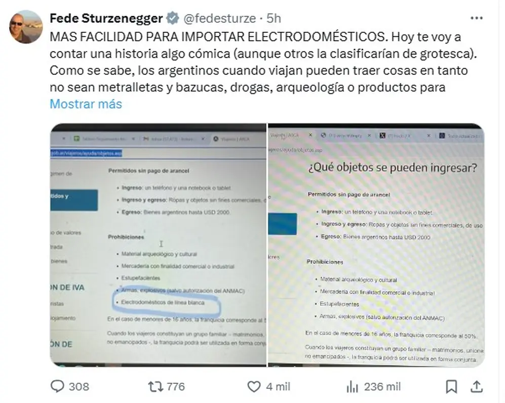 El Gobierno permite ahora ingresar al país con electrodomésticos de línea blanca