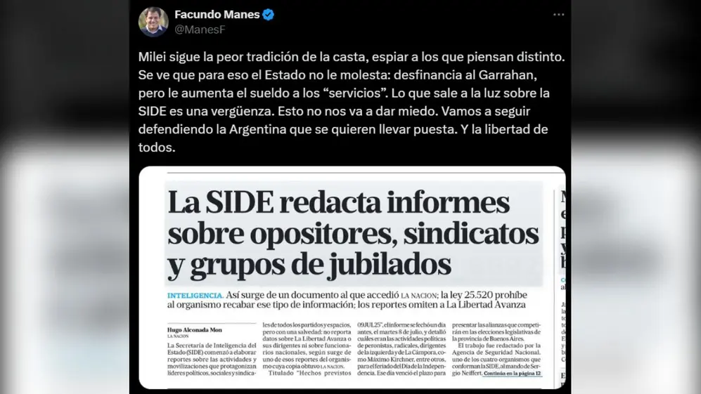 El posteo de Manes, citando un artículo del diario La Nación