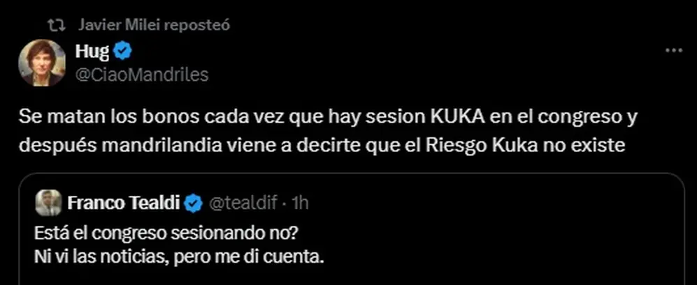 Otro de los mensajes que reposteó Milei