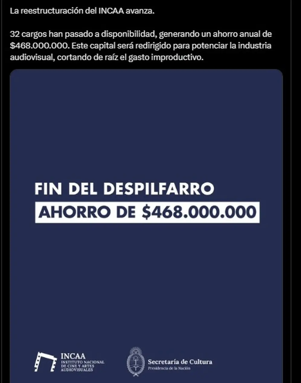 El INCAA pasó a disponibilidad a 32 personas
