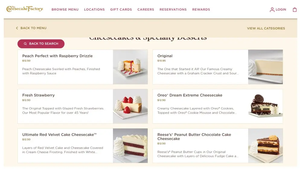 Algunos precios (en dólares) de las porciones de torta de The Cheesecake Factory en Estados Unidos