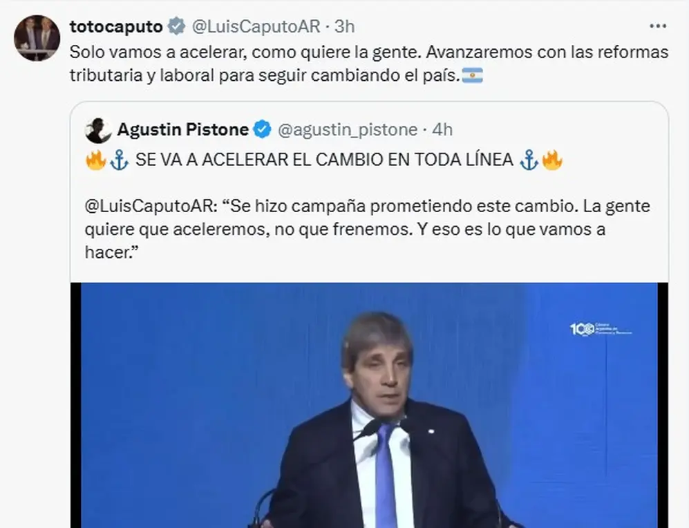 El mensaje de Luis Caputo sobre el rumbo del Gobierno