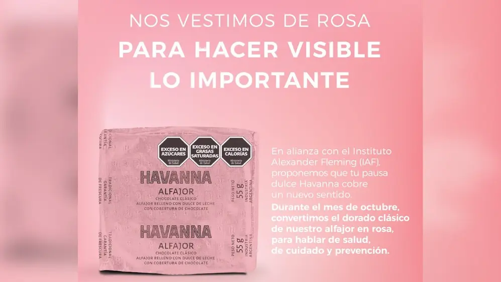 La imagen que compartieron Havanna y el Instituto Alexander Fleming con la campaña de Octubre Rosa
