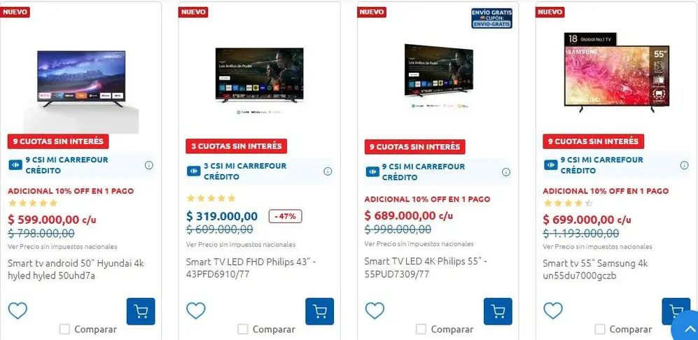 Algunos de los televisores en oferta en Carrefour