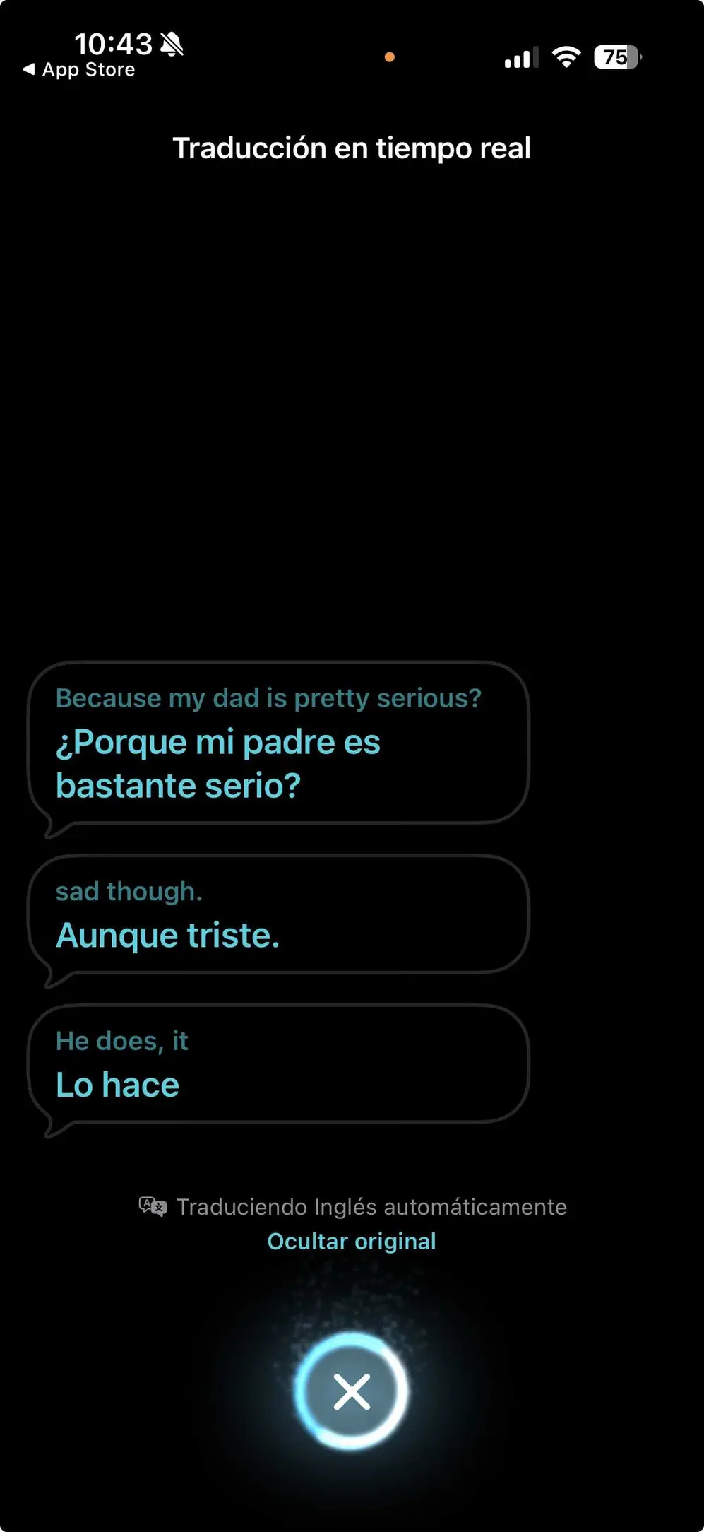 La traducción se muestra