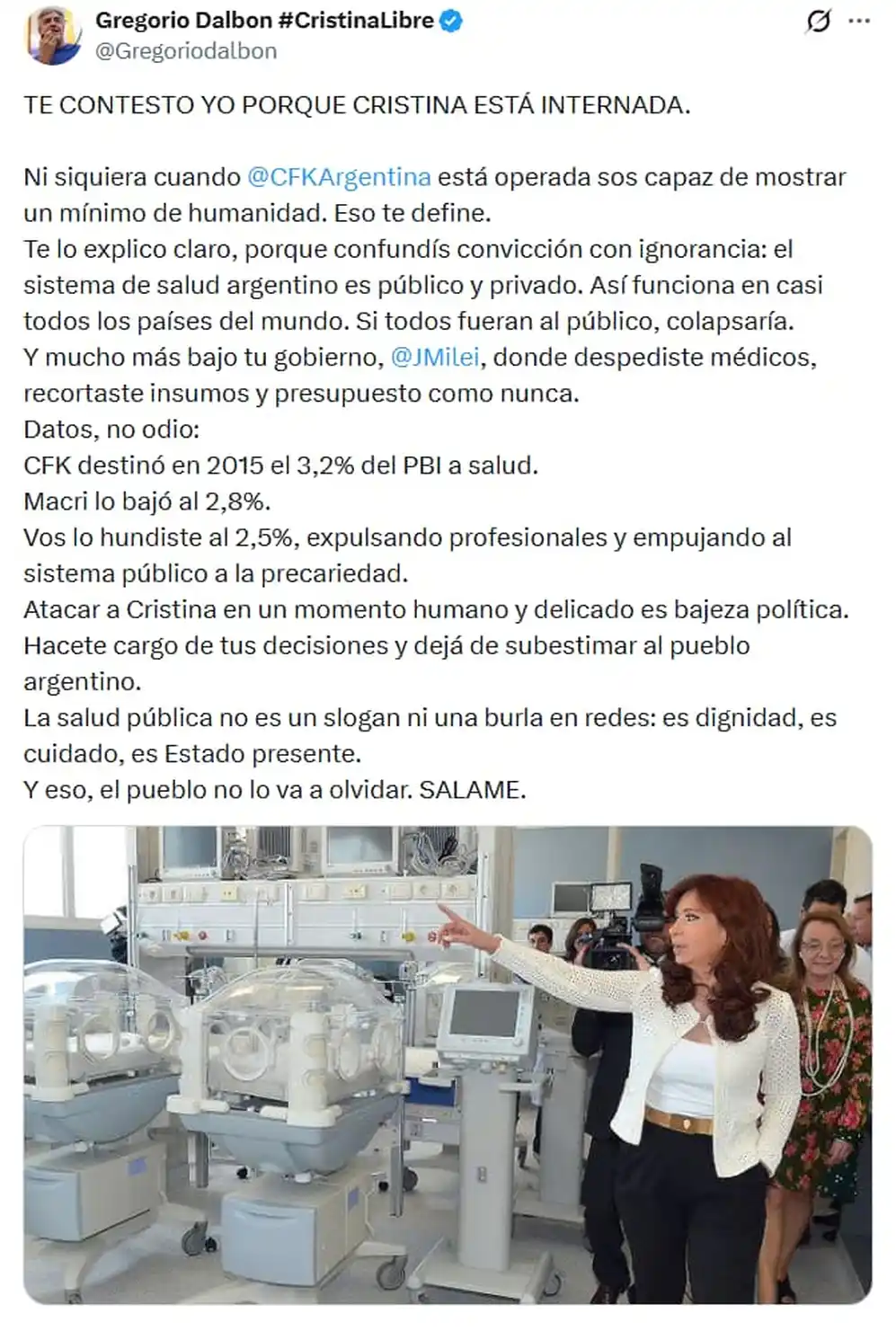 El abogado Gregorio Dalbón salió en defensa de Cristina Kirchner.