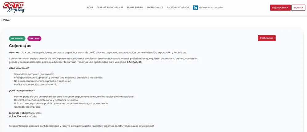 Supermercado Coto busca cajeros para sus supermercados