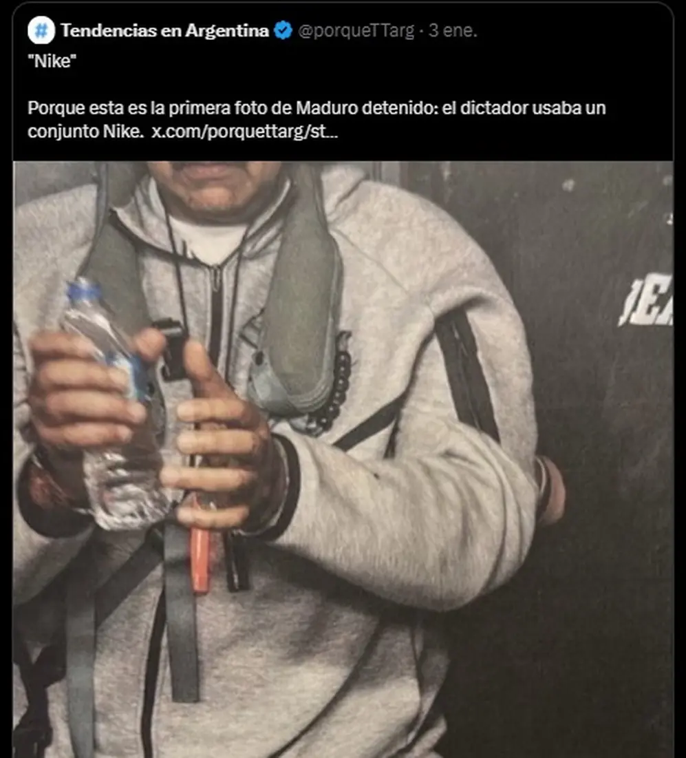 La primera foto de Maduro detenido con su equipo Nike