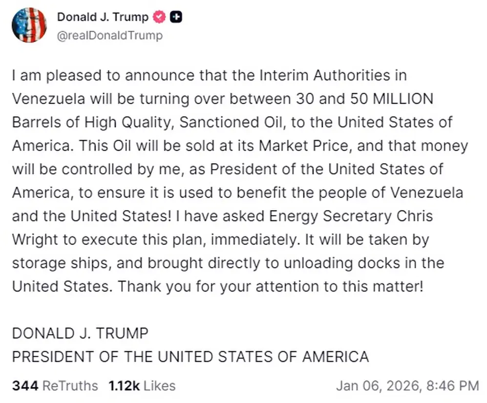 El mensaje de Donald Trump sobre el petróleo venezolano