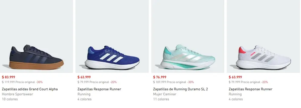 Algunos de los modelos en oferta en el outlet virtual de Adidas