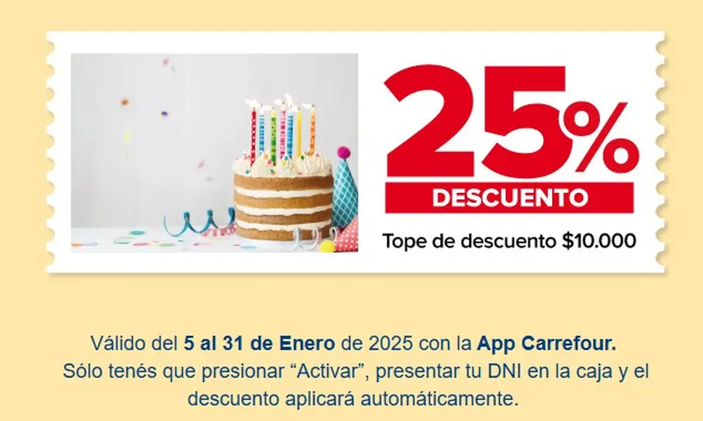 Carrefour también regala descuento por el cumpleaños de sus clientes