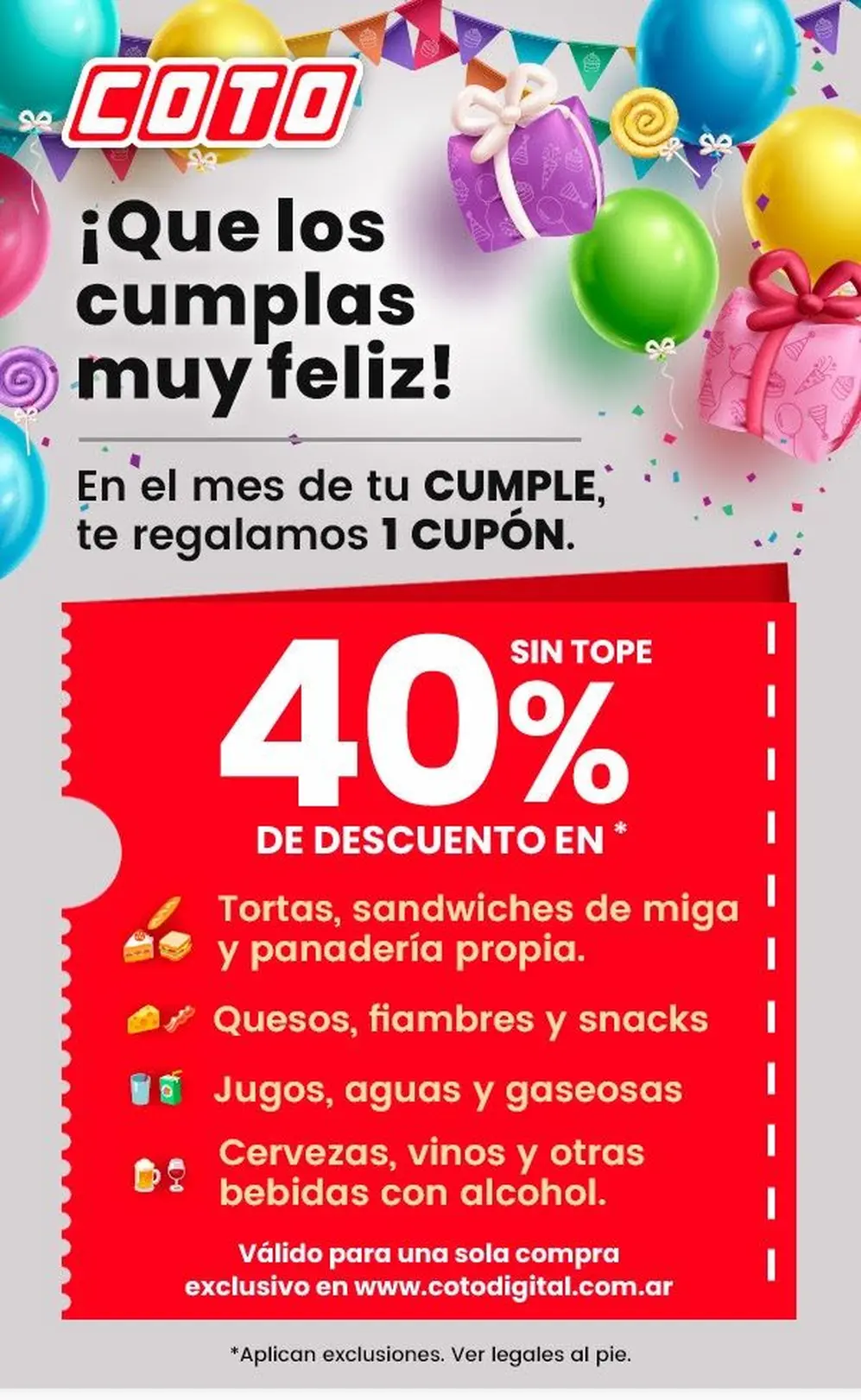El regalo de Coto a quienes cumplen años: 40% de descuento