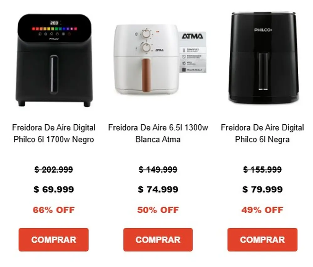 Algunas de las freidoras de aire en oferta en la página de Newsan