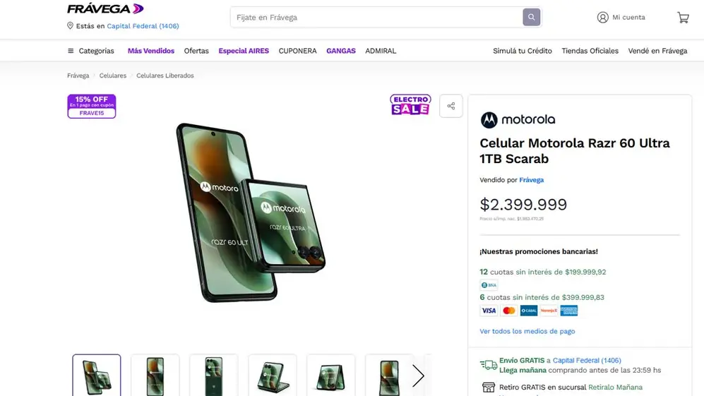 El celular plegable de Motorola en Frávega el 14 de enero.