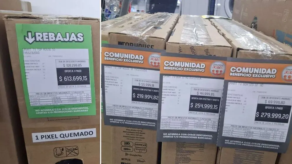 Algunos de los televisores con descuento: uno de ellos avisa que tiene 