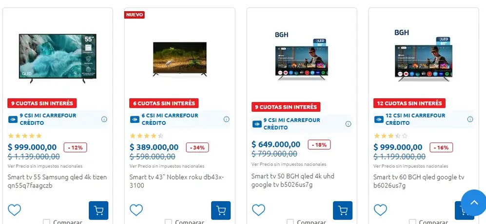 Algunos de los televisores en oferta en Carrefour durante febrero 2026