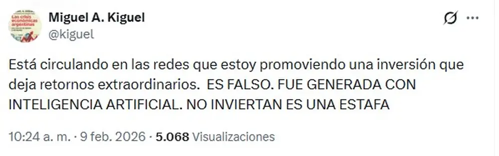 El economista Miguel Kiguel también advirtió sobre la estafa