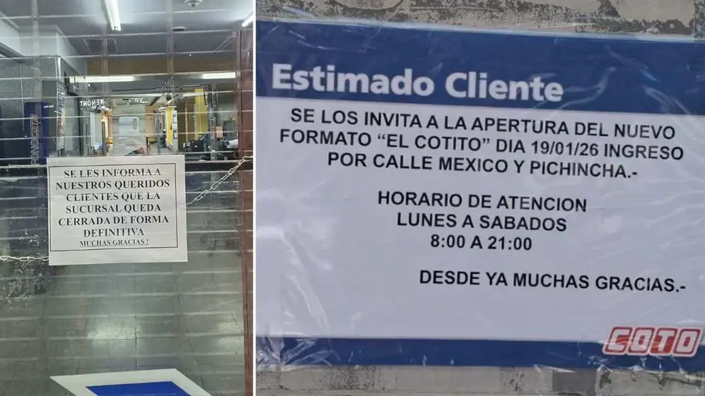 El cartel del Coto que había en avenida La Plata y el anuncio del nuevo 