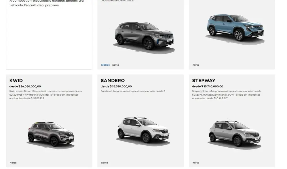 En la página de Renault, en lugar del Sandero, aparece la imagen del Stepway