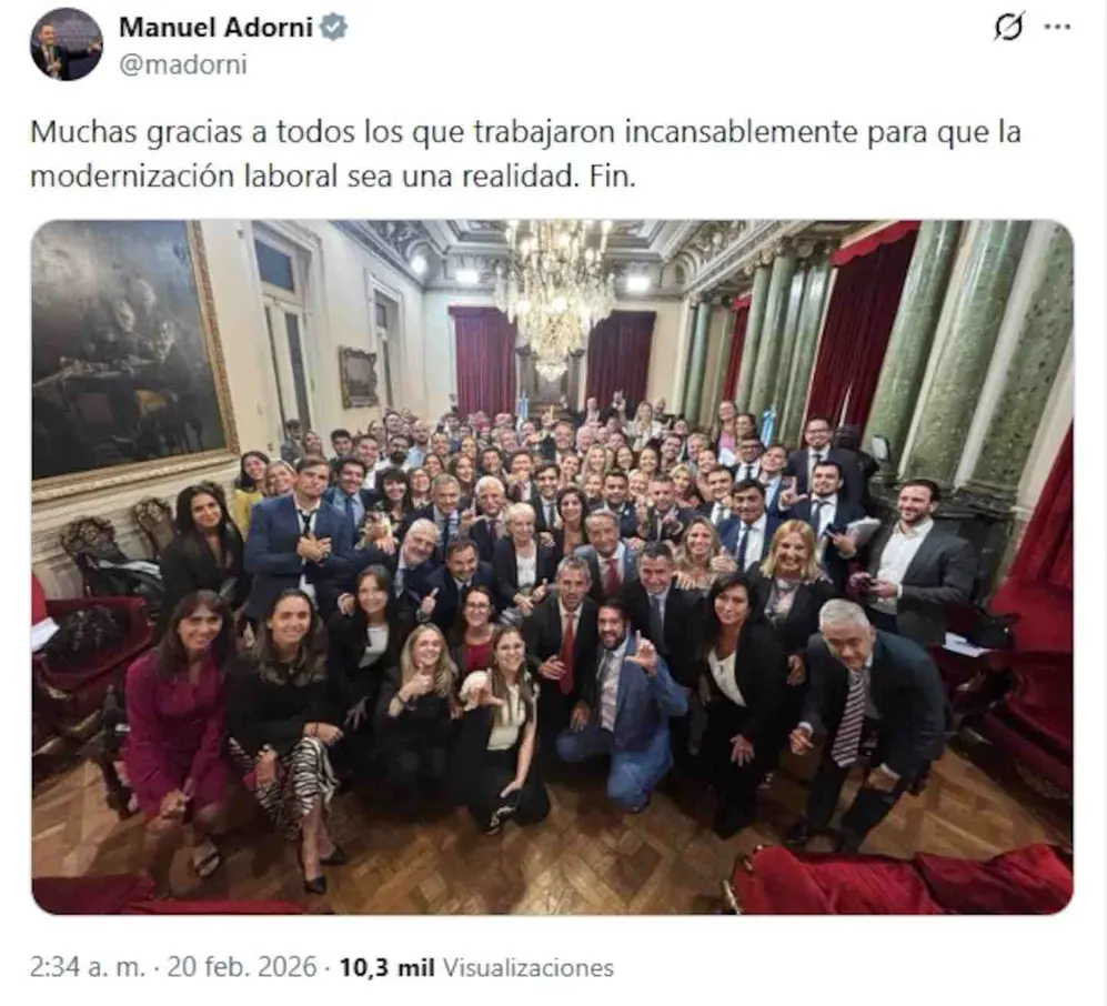 Posteo Adorni tras la Reforma Laboral