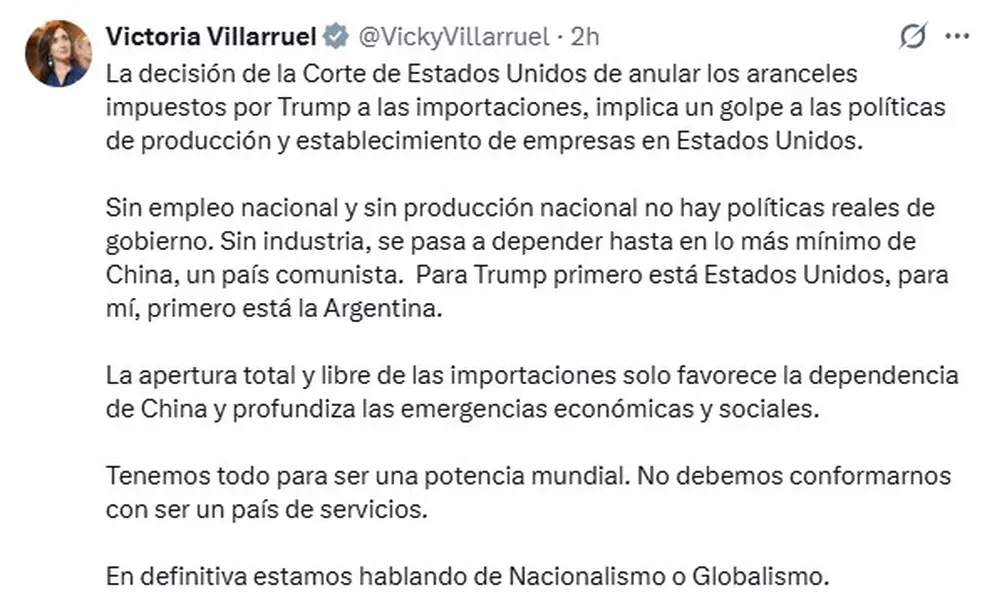 El mensaje de Victoria Villarruel