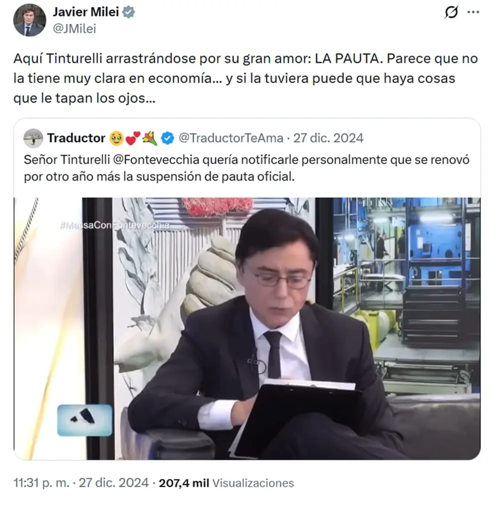 Una de las críticas de Javier Milei hacia Jorge Fontevecchia.