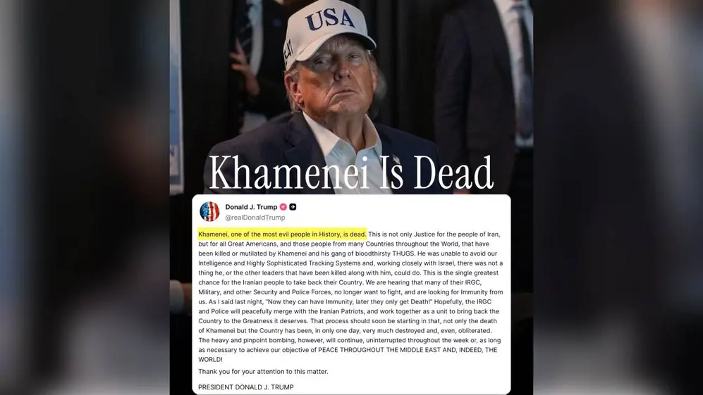 El posteo de Trump confirmando la muerte de Khamenei, el líder supremo de Irán