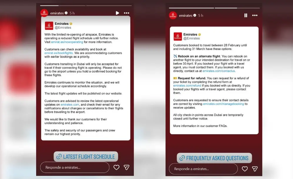 Las últimas comunicaciones de Emirates, envuelta en un caos logístico desde el ataque de Irán