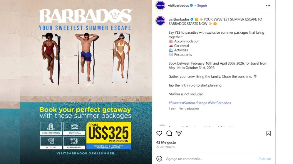 Barbados lanzó una serie de paquetes económicos para la temporada de mayo a septiembre