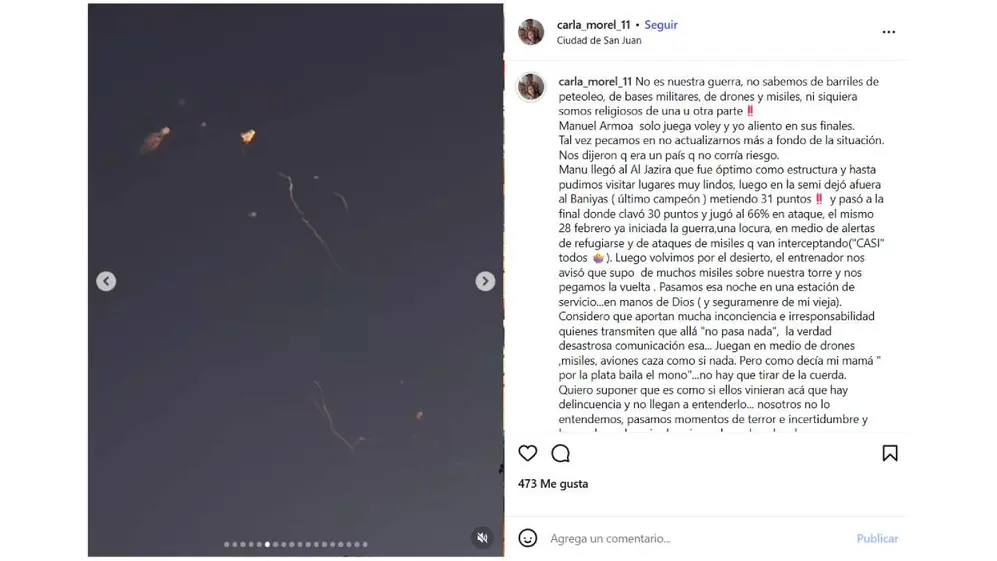 En el posteo que hizo en redes, la argentina Carla