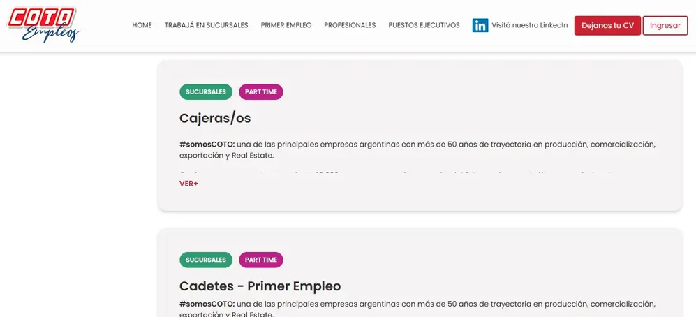Coto mantiene abierta la búsqueda de empleados en su sitio web