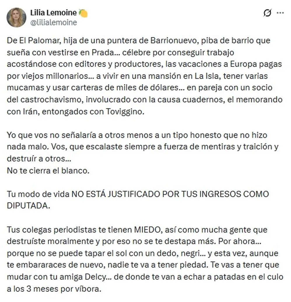 Lilia Lemoine atacó a Marcela Pagano, por la polémica con Adorni
