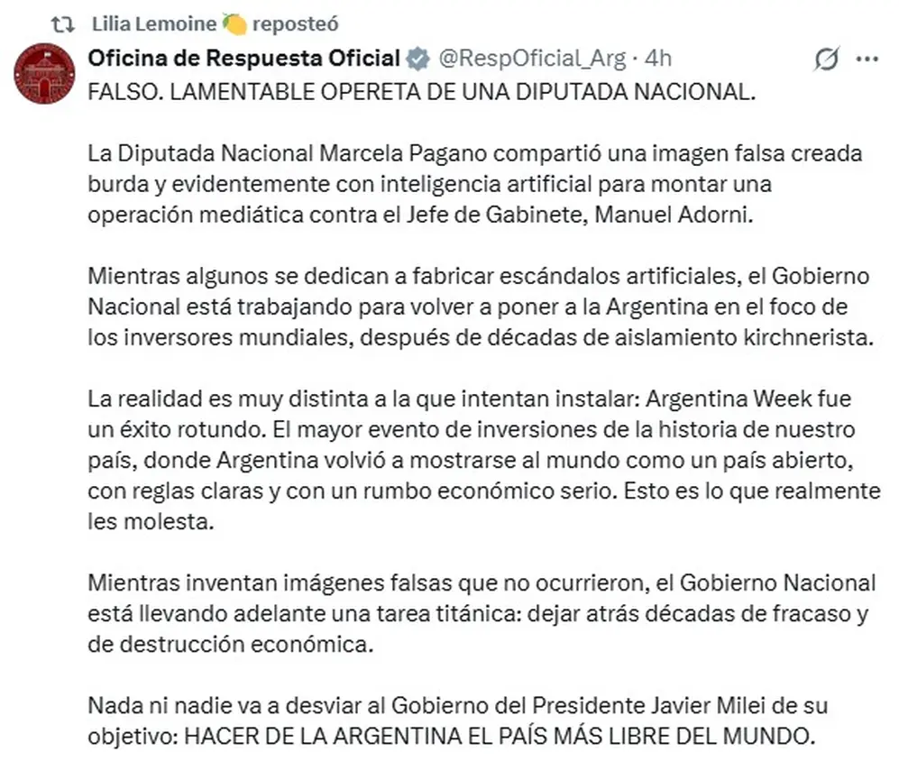 El mensaje de la Oficina de Respuesta Oficial