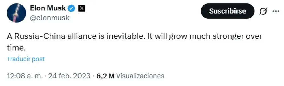Para Elon Musk una alianza entre Rusia y China es inevitable
