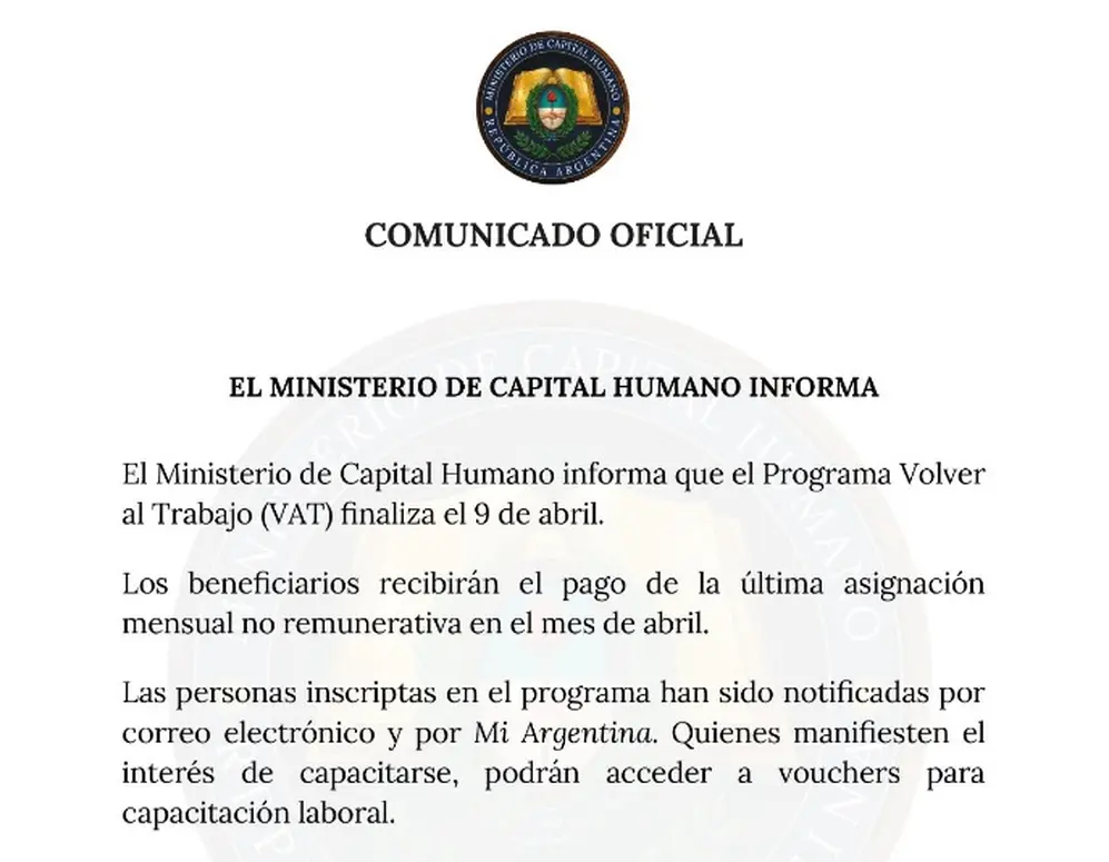 El mensaje del Ministerio de Capital Humano