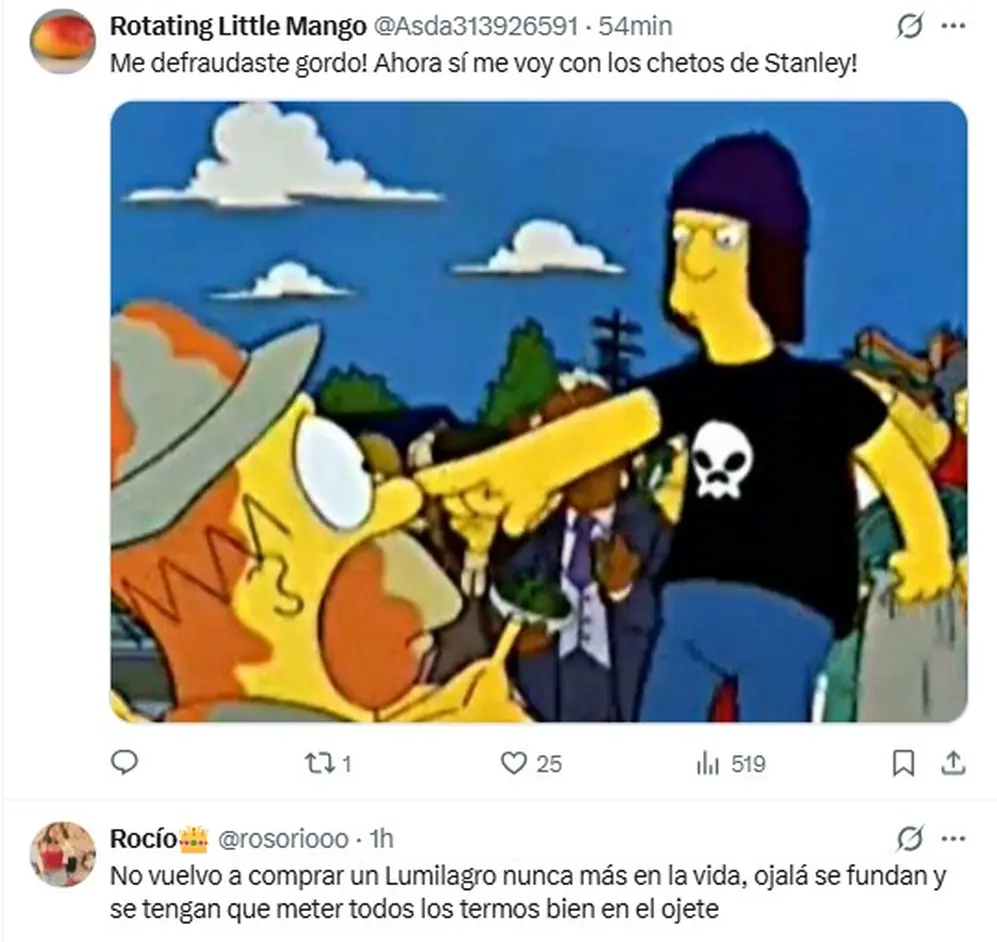 Otros mensajes contra Lumilagro, algunos con imágenes de Los Simpson a modo de meme